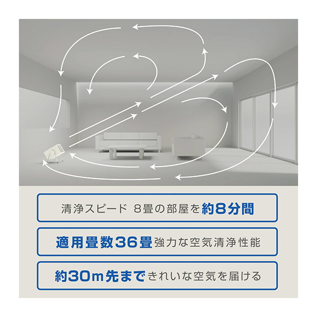 ＜大決算還元セール＞【RHYTHM】空気清浄機 Silky Wind Clean ライトグレー（9YYA63RH08）