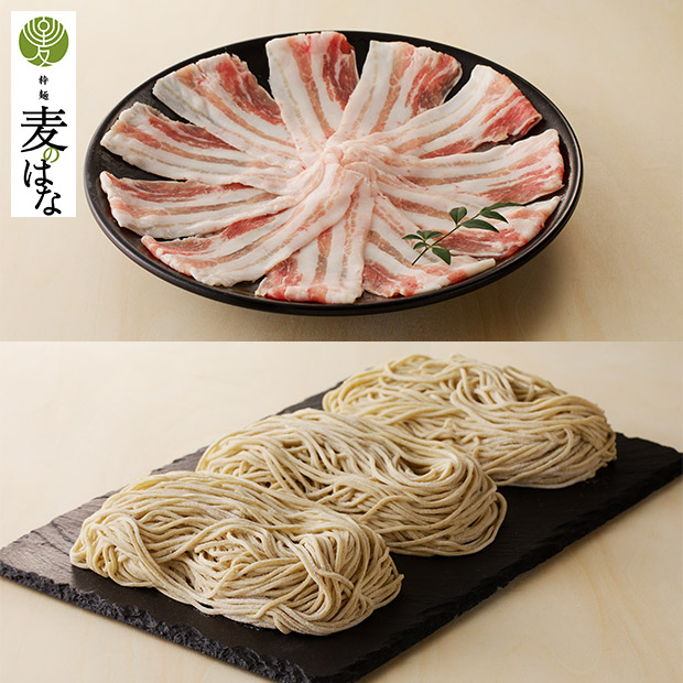 【粋麵麦のはな】麦のはなの黒豚×鹿児島県産 石臼挽きおろしそば  3食セット