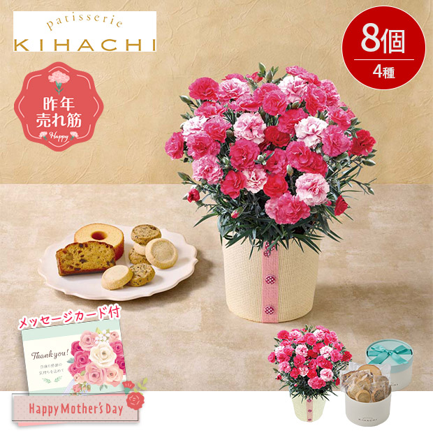 ＜母の日＞カーネーション（さくらもなか）と「パティスリー キハチ」アソートBOX（A40-1）