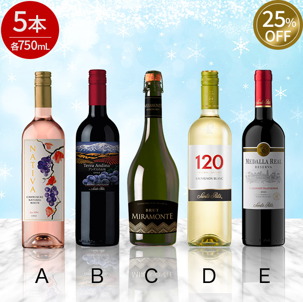 ≪25%OFF≫＜半期決算還元セール＞¡Salud!第二弾! 夏を盛り上げる赤白泡チリワイン５本セット