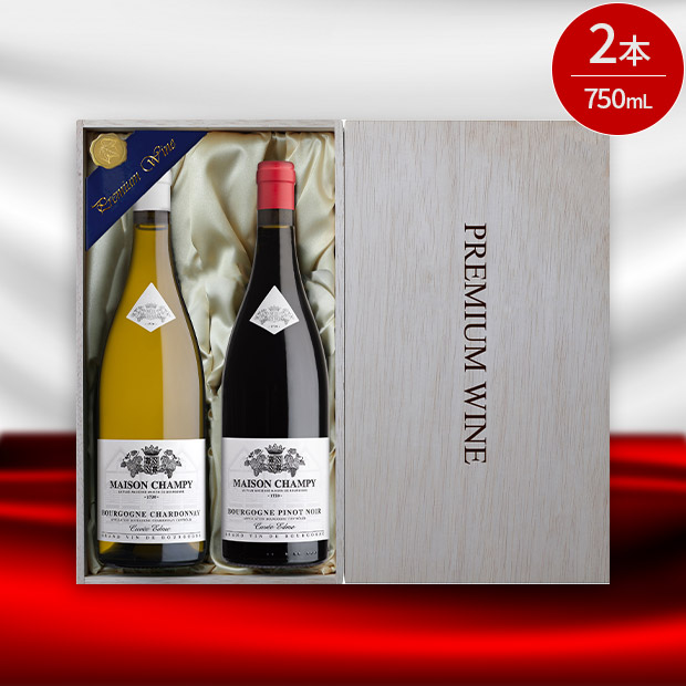 ＜木箱入り＞ブルゴーニュ紅白ワイン 750mL×2本セット（CP-25120）