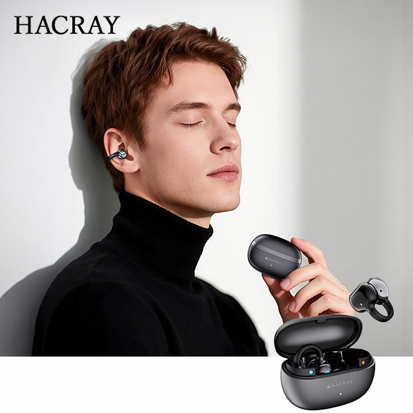 【HACRAY】イヤーカフ型オープンイヤー完全ワイヤレスイヤホン CuffAir メタルブラック (HR-OE01MB)