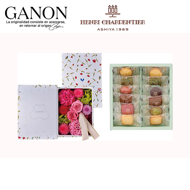 ＜母の日＞「GANON FLORIST」監修 プリザーブドフラワーBOOKと「アンリ・シャルパンティエ」プティ・ガトー・アソルティ（GP26-AS）