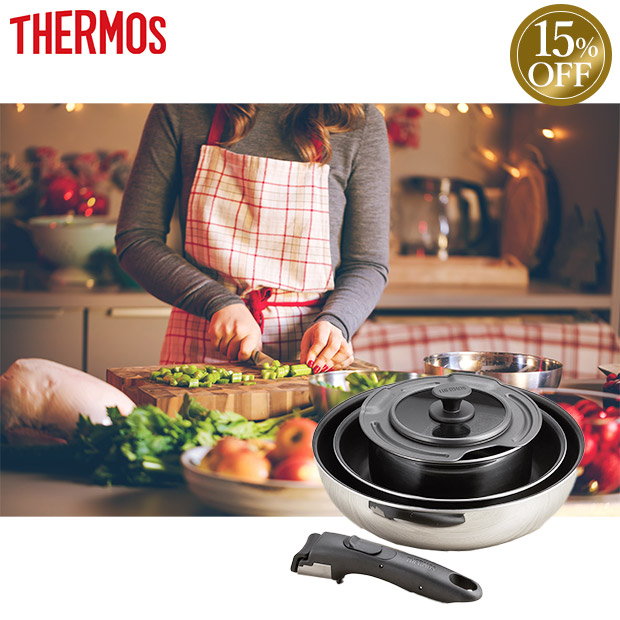 ≪15%OFF≫＜初売りセール＞【サーモス】取っ手のとれるフライパン5点セット  ステンレス(KSF-5A/S)