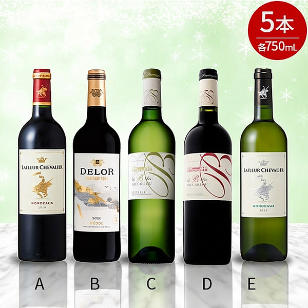 ＜初売りセール＞ボルドー赤白プレミアム　750mL&times;5本セット