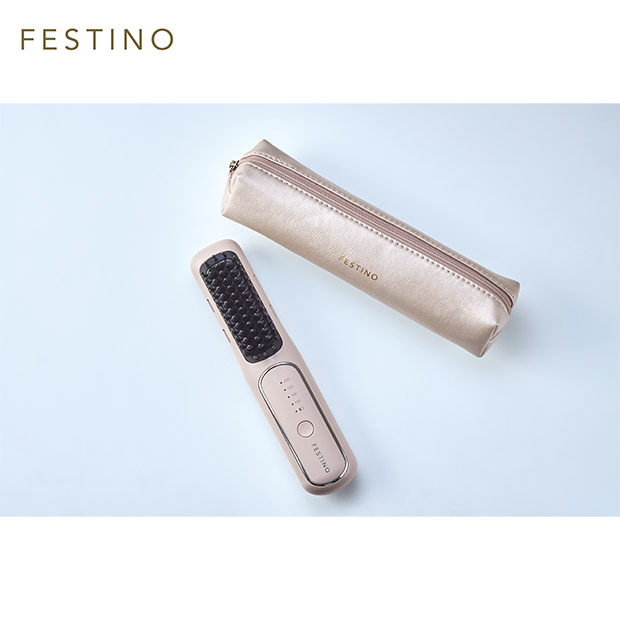 【FESTINO】充電式スタイリングヒーターブラシ　サンドベージュ (SMHB-049-SB)