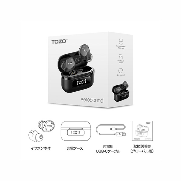 【TOZO】完全ワイヤレスイヤホン AeroSound  ブラック（TZ-T11124BK）