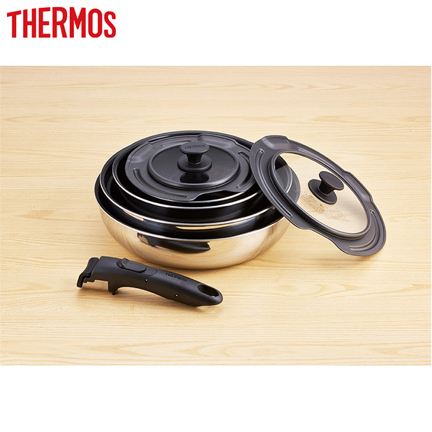 【サーモス】取っ手のとれるフライパン8点セット  ステンレス(KSF-8A/S)