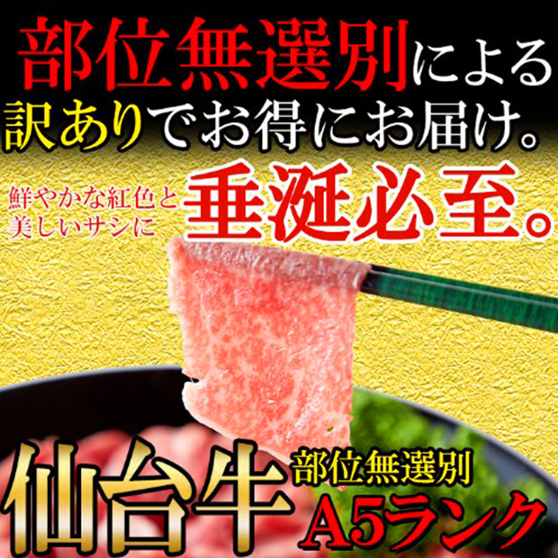 ＜クリアランスセール＞＜訳あり・無選別＞A5ランクの絶品お肉　仙台牛切り落とし500g（NK00000069）