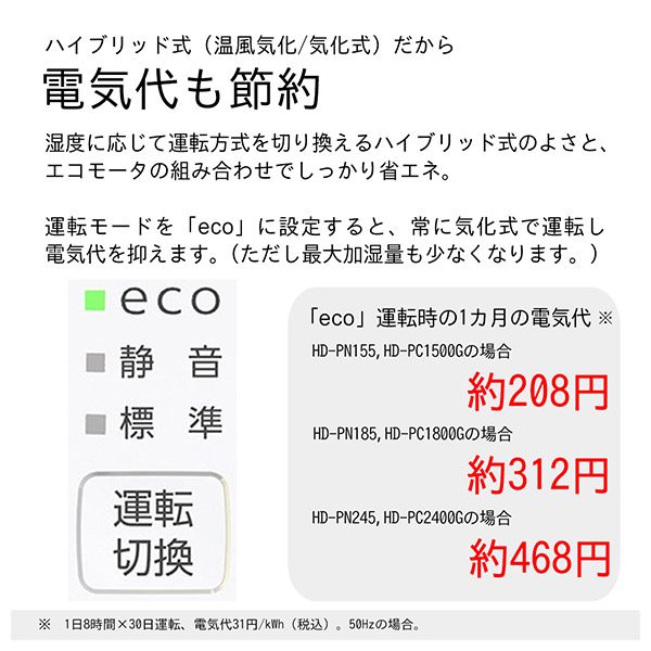 【ダイニチ】ハイブリッド式加湿器 (HD-PC1800G-W)(洋室50畳/和室30畳まで)