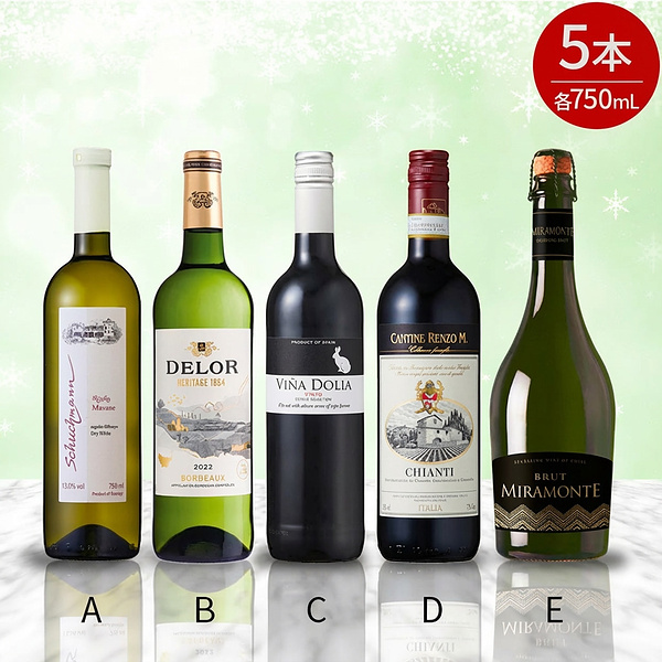 ＜初売りセール＞世界の赤白泡ワインセレクション　750mL&times;5本セット