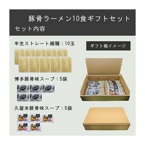 豚骨ラーメン 10人前 2種のスープ（博多長浜味・久留米豚骨味）ギフトセット