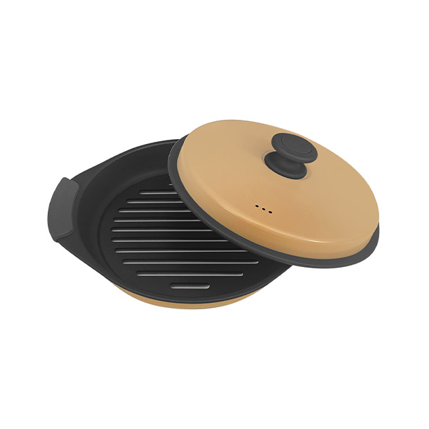 ＜ブラックフライデー＞【サクセスアジア】レンジクッキング丸鍋　ベージュ（SA037BG）