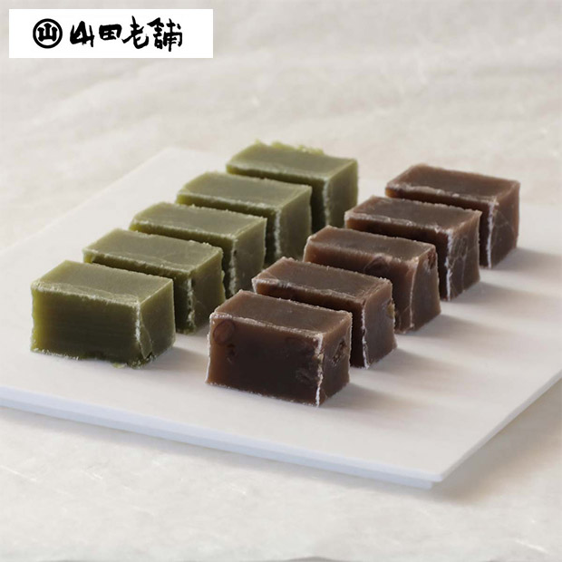 【山田老舗】表面が固い小城羊羹 切羊羹5本セット（小倉・抹茶）