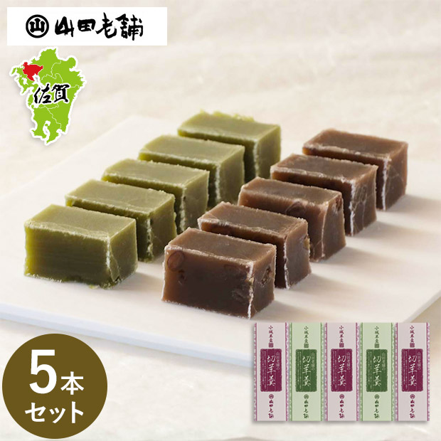 【山田老舗】表面が固い小城羊羹 切羊羹5本セット（小倉・抹茶）