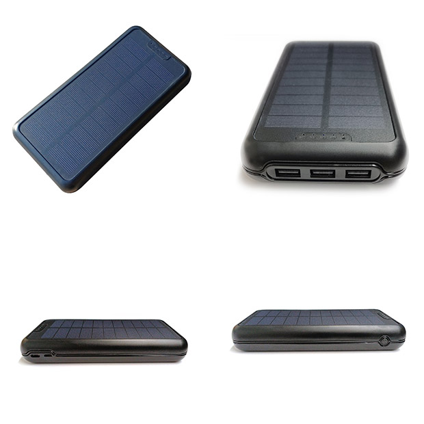 【air-J】ポータブルモバイルソーラーバッテリー 20000mAh LED照明付き　ブラック（MB-S20000A BK）