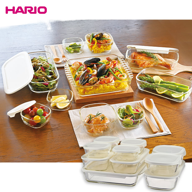 ＜新生活応援＞【HARIO】スタッキング耐熱ガラスコンテナ・スクエア　10個セット