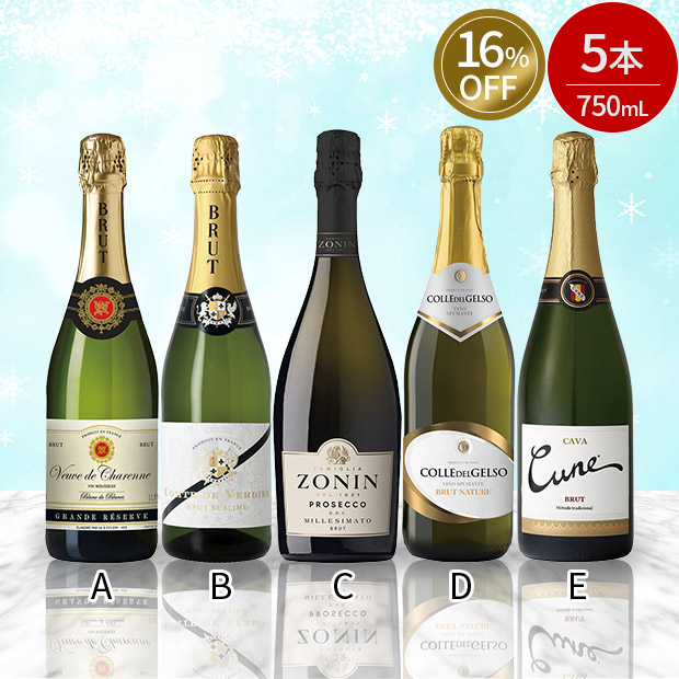 ≪16%OFF≫＜13周年感謝祭＞厳選辛口スパークリング 750mL&times;5本セット（15511）