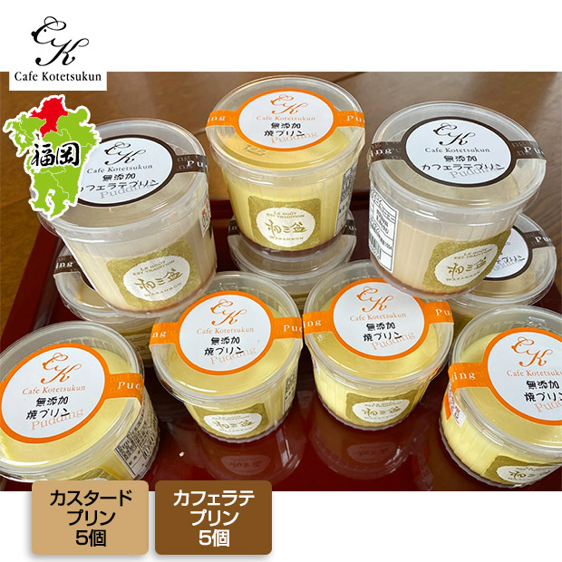 【カフェコテツクン】2種類の和三盆無添加プリン1０個セット（カスタード・カフェラテ）