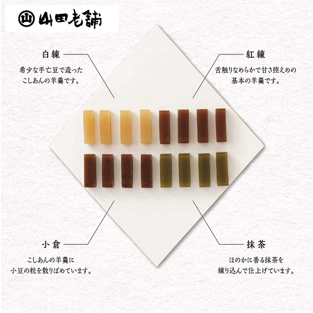 【山田老舗】柔らかい小城羊羹 4本セット（紅練・抹茶・小倉・白練）