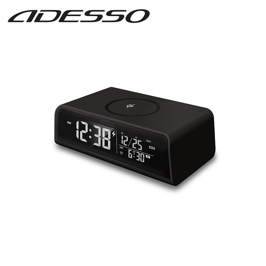 【アデッソ】ワイヤレスチャージングクロック Ｑｉ機能・ＵＳＢ充電機能搭載 ブラック(QA-03BK)