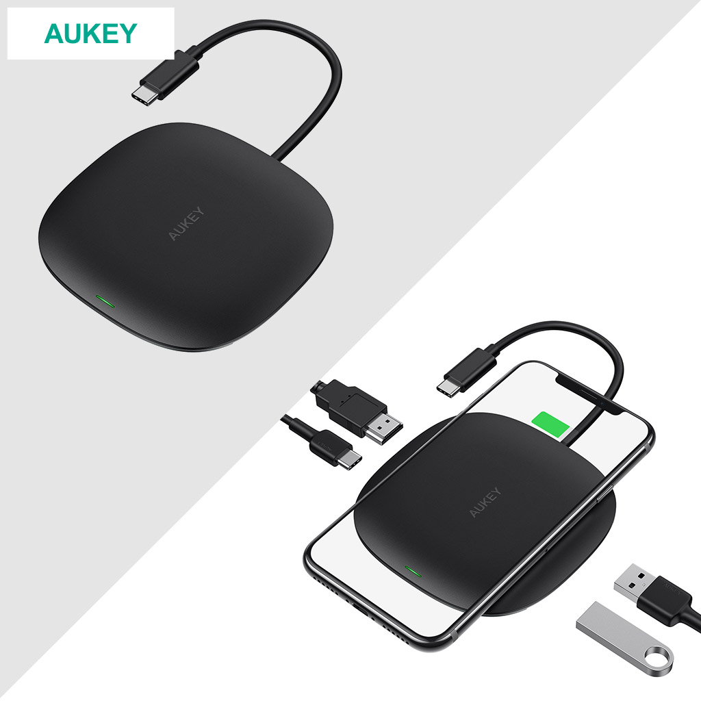 【AUKEY】ワイヤレス充電式5 in 1USB-Cハブ ブラック (CB-C70-BK)