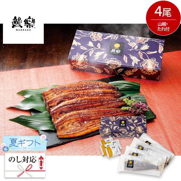 ＜夏ギフト＞【鰻楽】九州産うなぎ蒲焼4尾セット(aQMN4/560-C)